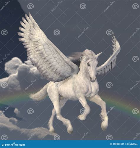 Pegasus White With Rainbow 3d Illustration Stock Illustration