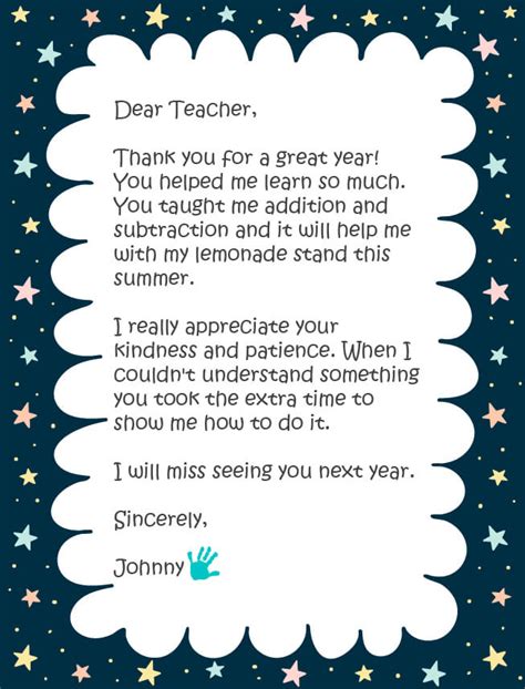 teacher appreciation letter  kindergarten student onvacationswallcom