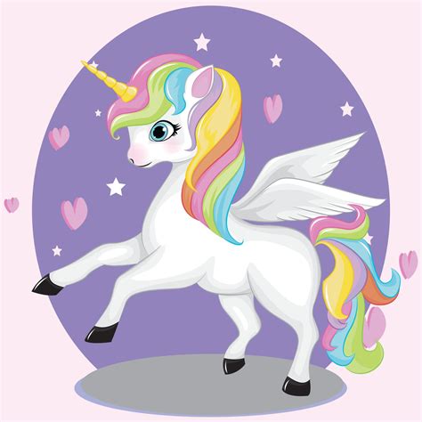 cute pegasus  rainbow hair color  vector art  vecteezy