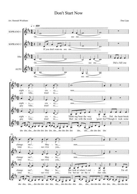 dont start now dua lipa ssaa a capella music sheet download