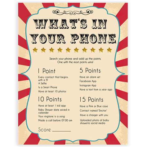 whats   phone game circus printable baby shower games