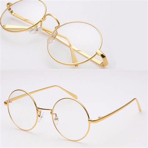 gold metal vintage  eyeglasses frame clear lens full rim glasses