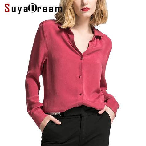 women silk blouse mm  real silk crepe blouses button heavy silk office lady blouse