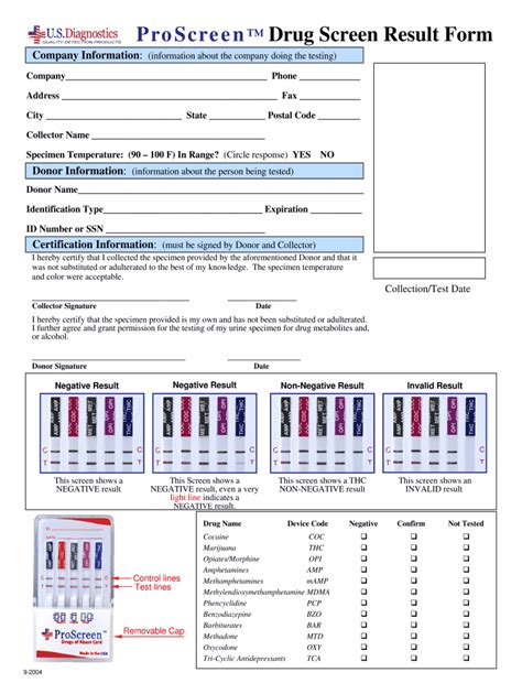 proscreen drug screen result form fill  printable fillable