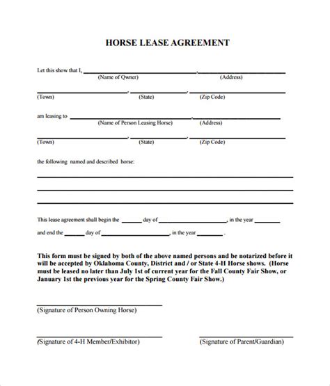 sample horse lease agreement templates   ms word