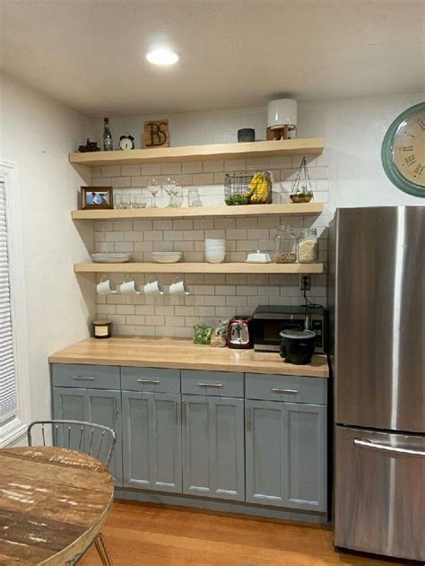 wood floating kitchen shelves