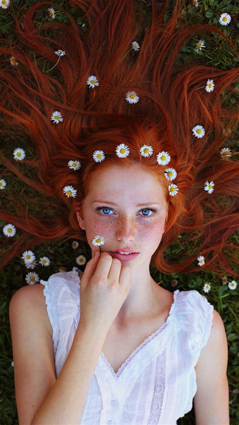 wallpaper face women outdoors redhead model portrait flowers long hair blue eyes open