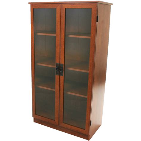 storage cabinet   shelves home organizer glass doors wood cherry