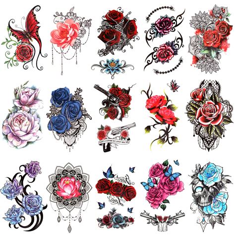 buy konsait 15 sheets flower temporary tattoos for women half arm