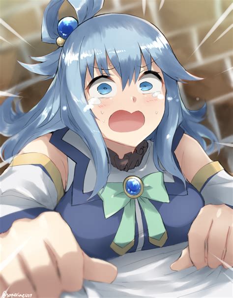 safebooru 1girl aqua konosuba bare shoulders blue hair detached