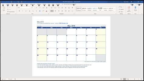 word   printable calendar