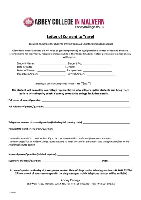 sample letter  consent  travel  parents