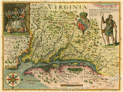 virginia vintage style early colonial america map  ebay