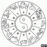 Zodiac Chinese Coloring Pages Year Animals Signs Printable Circle Adult Animal Kids Crafts Japanese Symbols Print Activities Activity Worksheets Twelve sketch template