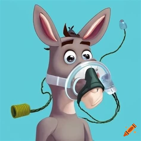 cartoon donkey  oxygen mask  craiyon