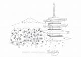 Fuji Coloring Mount Pagoda Adult Chureito Pages Cherry Japan Japanese Printable Yamanashi Blossoms Featuring Book Mt Designlooter Sakura Castle Drawings sketch template