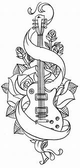 Coloring Pages Guitar Music Tattoo Adult Band Tattoos Drawings sketch template