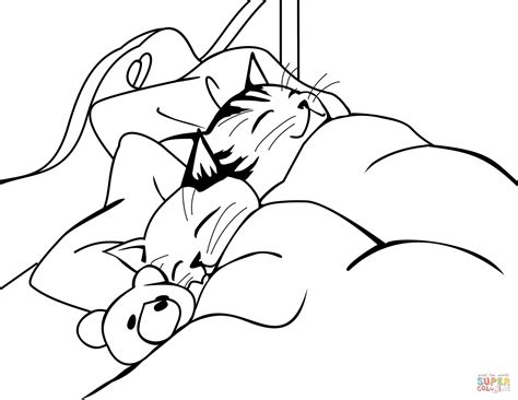 cats sleeping  bed coloring page  printable coloring pages
