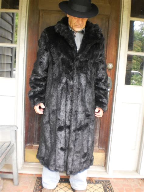 mens fur coat full length faux mink fur  coat long large etsy