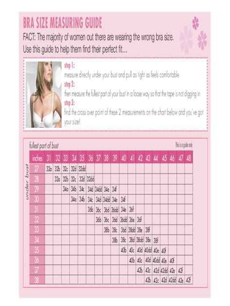 bra size chart fillable printable  forms handypdf