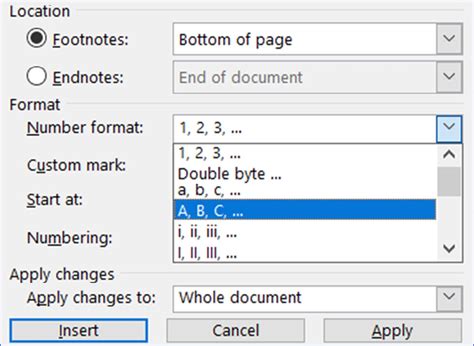 change  footnotes numbering  word excelnotes