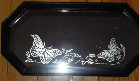 Mirror Etched With Butterfly Pattern And The Frame Painted Black