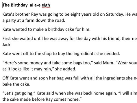 Phonics Story For Key Stage 2 Plus The Birthday Ai Eigh A E Teaching