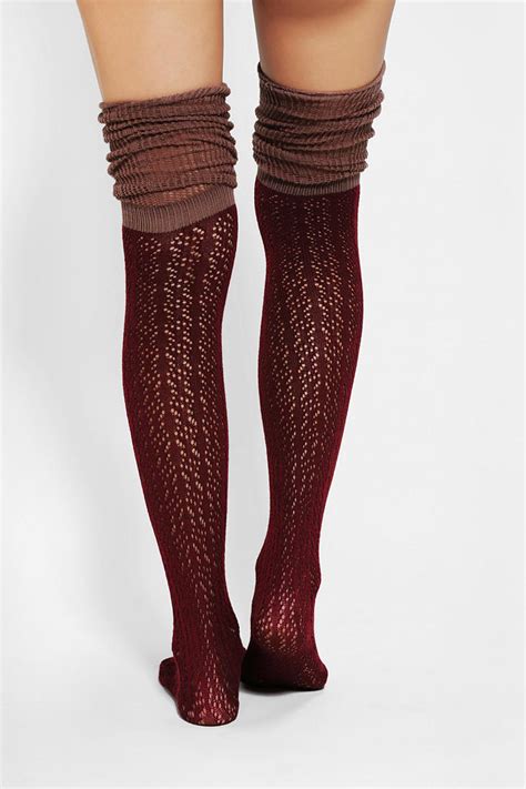 lyst urban outfitters pointelle scrunch over the knee socks in red