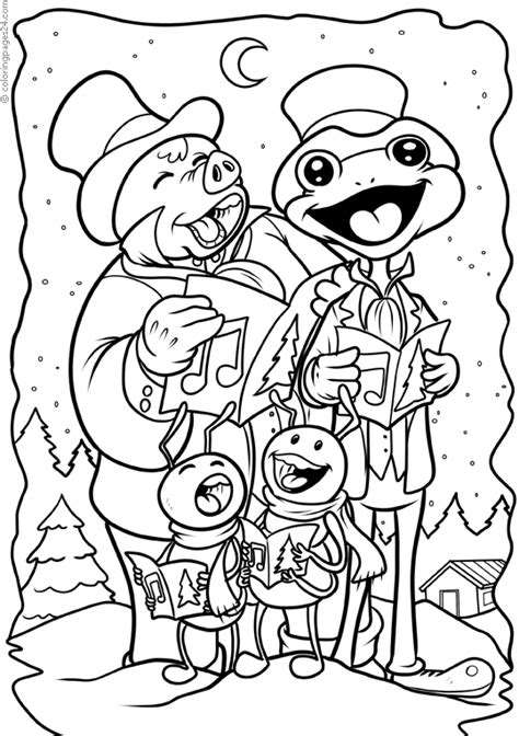 chorus singing christmas songs outdoors coloring pages
