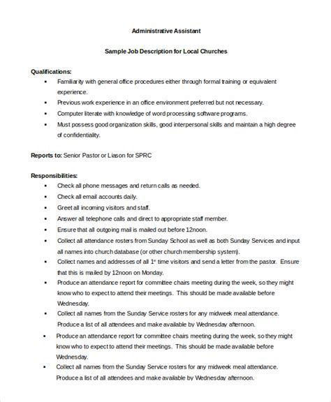 sample administrative assistant job descriptions   ms word
