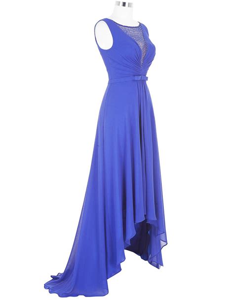 sheer neck blue bridesmaid dresses sexy high low beaded prom dresses