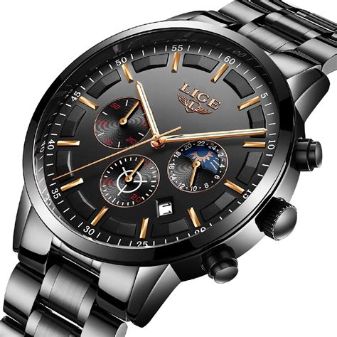 luxus fashion herren uhren schwarz edelstahl band sport chronograph