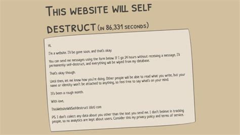 website  destructs   message  posted   hrs