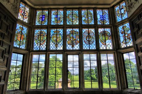 filestained glass window overlooking gardens  montacute house jpg wikimedia