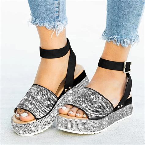 Fululuer Wedge Sandals For Women Glitter Sandals For Women