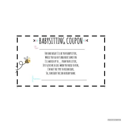 simple babysitting voucher printable printablercom babysitting