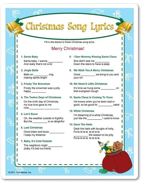printable christmas song lyrics funsationalcom holiday ideas