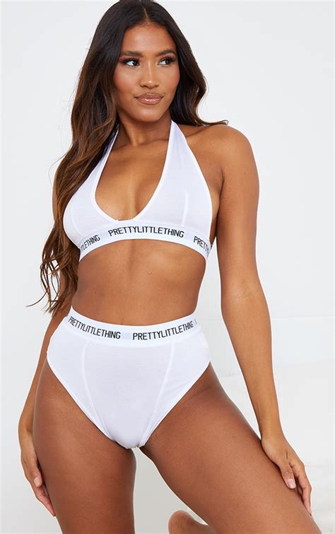 Prettylittlething White Halter Neck Lingerie Set Prettylittlething