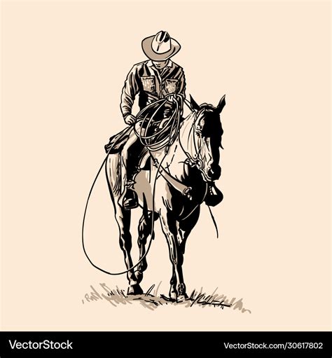 american cowboy riding horse  throwing lasso vector image