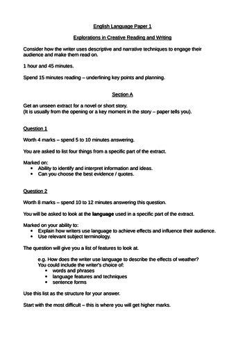 aqa english language gcse exam paper   paper  outline details mark
