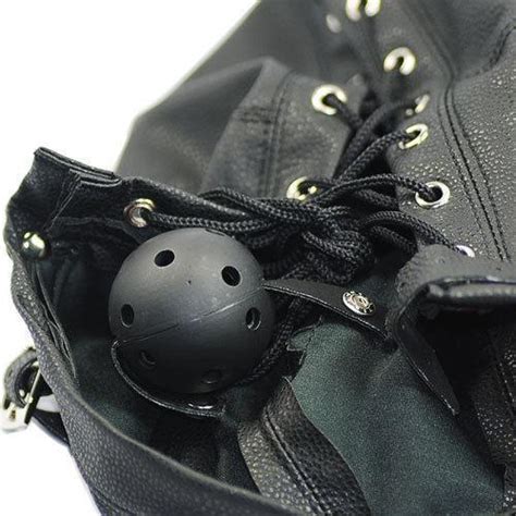 Gimp Head Mask Hood Blindfold Bondage Black Faux Leather