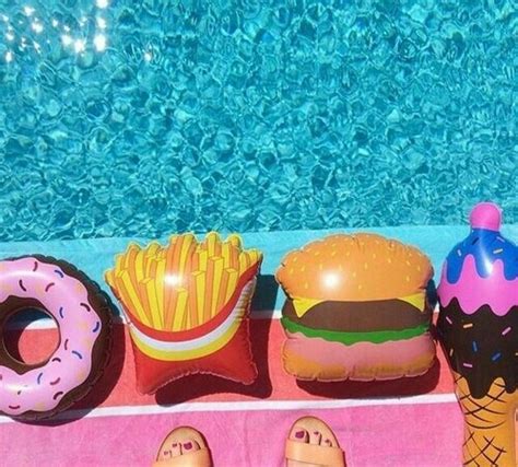blue donut fries hamburger ice cream pool summer