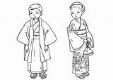 Coloring Japanese Children Traditional Pages Colorkid sketch template