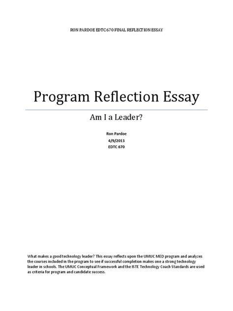 program reflection essay educational assessment teachers