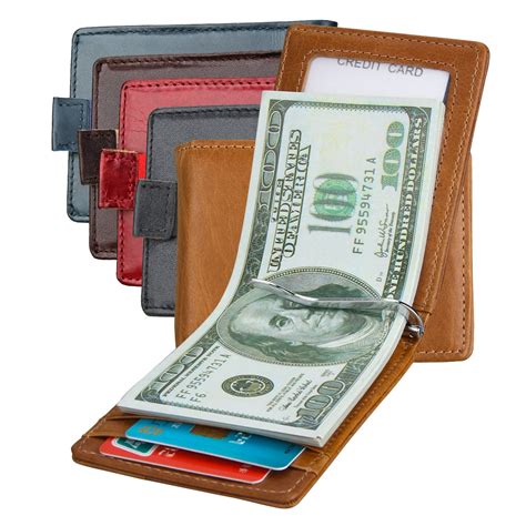 rfid locking wallet leather money clip  credit card money holder