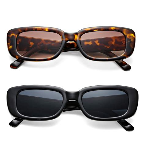 buy retro rectangle sunglasses  women fashion trendy square shades uv protection thick