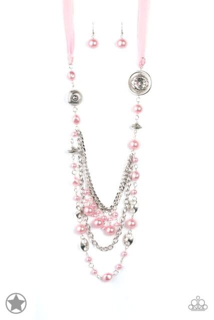 paparazzi   trimmings necklace pink ribbon pearls blockbuster