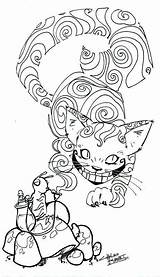 Coloring Cat Pages Cheshire Trippy Adults Wonderland Alice Printable Adult Disney sketch template
