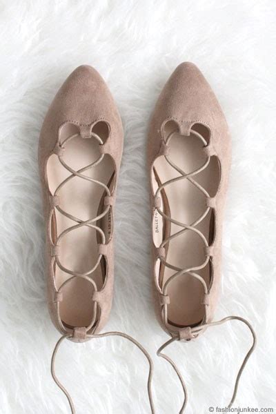 Faux Suede Pointy Lace Up Strappy Ballet Ballerina Flats Nude