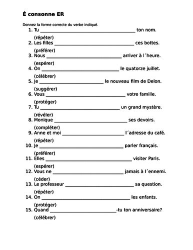 preferer french verb worksheet  teaching resources